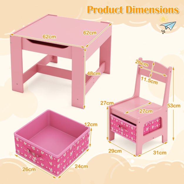 Kids Table and Chair Set with Double-Sided Tabletop and Storage Box