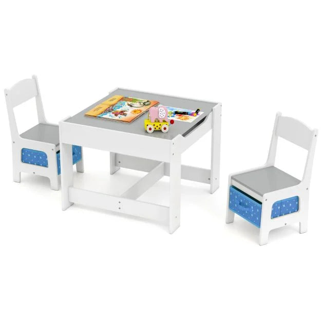 Kids Table and Chair Set with Double-Sided Tabletop and Storage Box