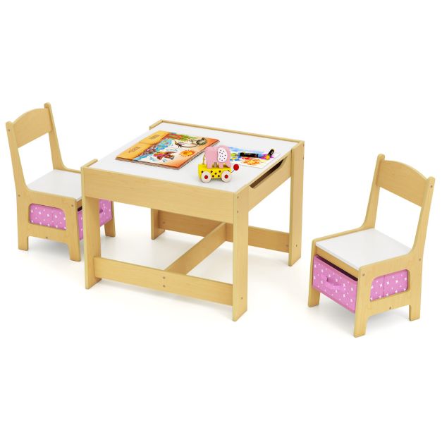 Kids Table and Chair Set with Double-Sided Tabletop and Storage Box