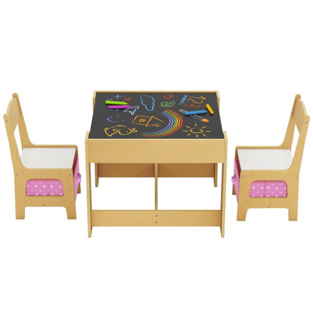 Kids Table and Chair Set with Double-Sided Tabletop and Storage Box