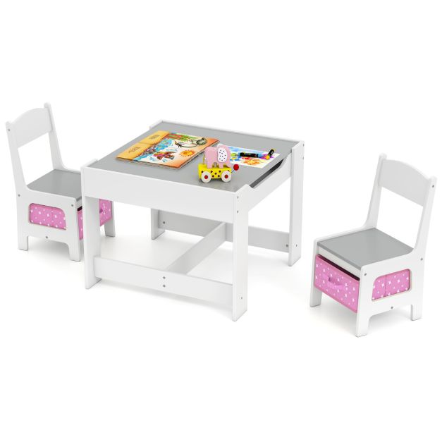 Kids Table and Chair Set with Double-Sided Tabletop and Storage Box