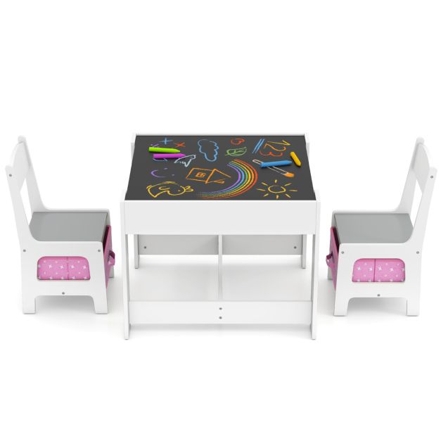 Kids Table and Chair Set with Double-Sided Tabletop and Storage Box