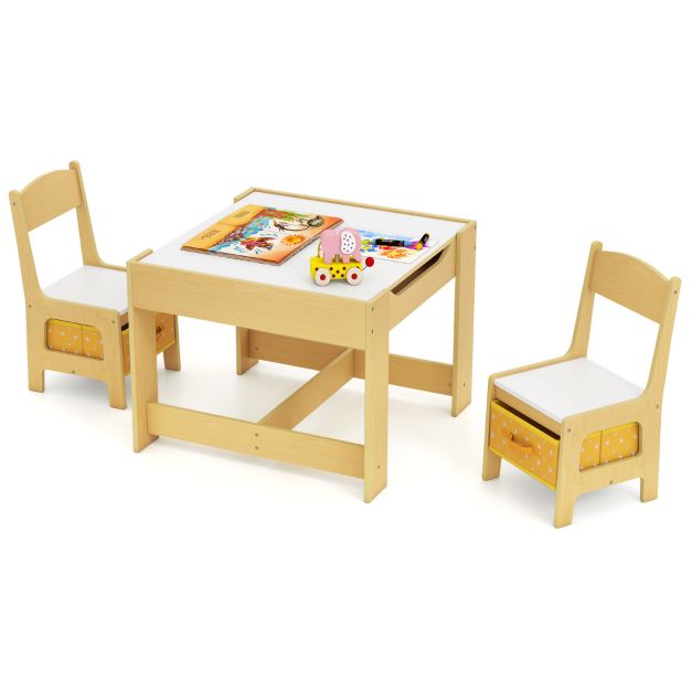 Kids Table and Chair Set with Double-Sided Tabletop and Storage Box