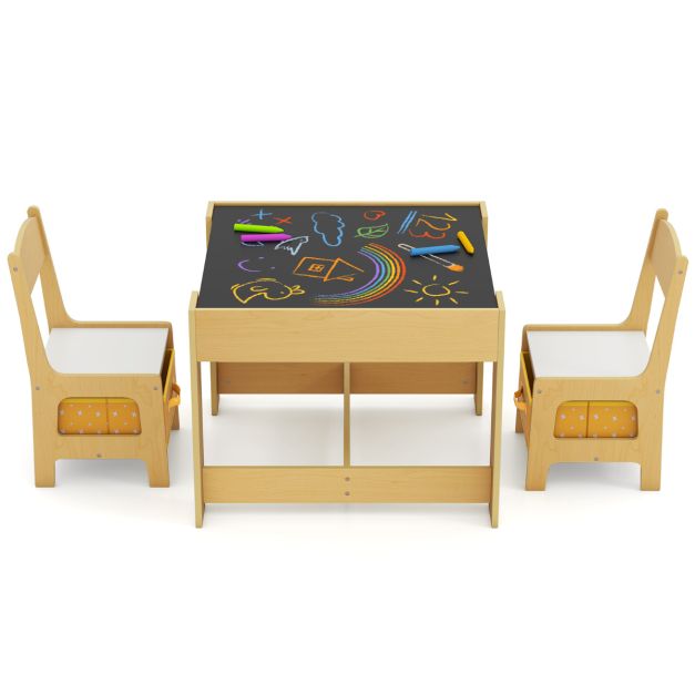 Kids Table and Chair Set with Double-Sided Tabletop and Storage Box