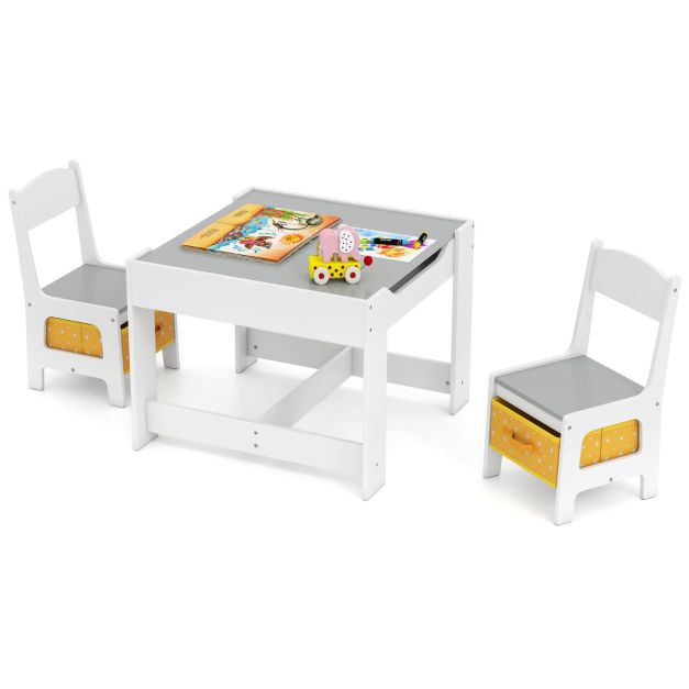 Kids Table and Chair Set with Double-Sided Tabletop and Storage Box