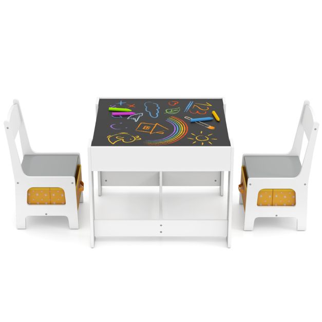 Kids Table and Chair Set with Double-Sided Tabletop and Storage Box