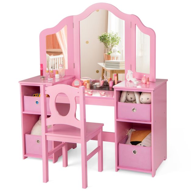 Kids’ Vanity Desk and Chair 2-in-1 Makeup Pretend Play Table