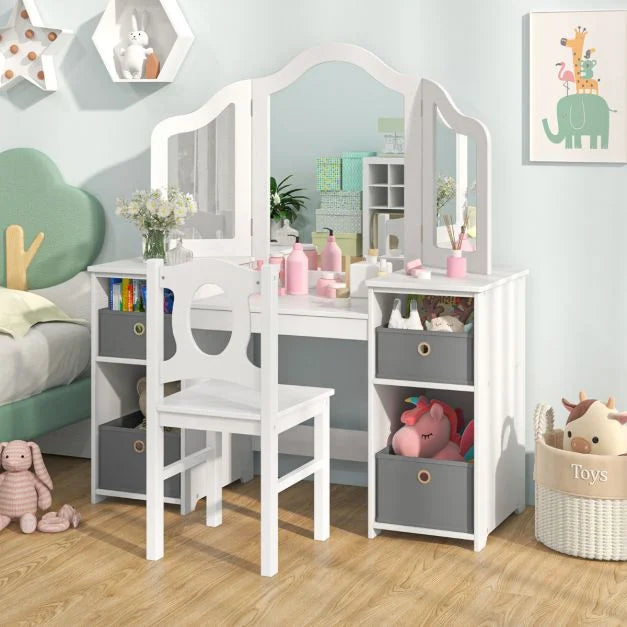 Kids’ Vanity Desk and Chair 2-in-1 Makeup Pretend Play Table