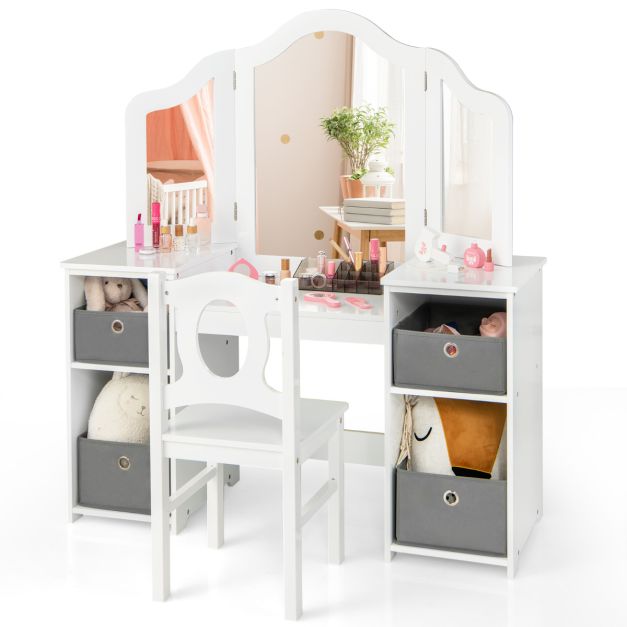 Kids’ Vanity Desk and Chair 2-in-1 Makeup Pretend Play Table