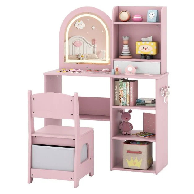 Kids 3+ Vanity Set with Chair and 3-Color Lighted Mirror