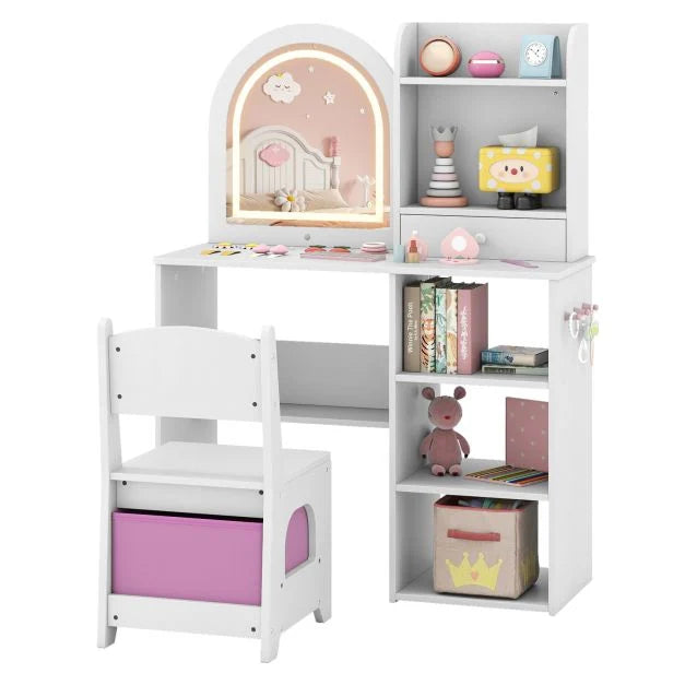 Kids 3+ Vanity Set with Chair and 3-Color Lighted Mirror