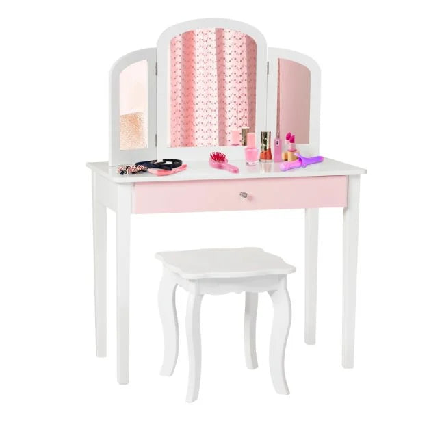 Kids Vanity Table & Stool Set – Princess Makeup Dressing Table