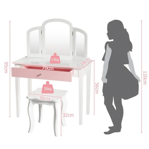 Kids Vanity Table & Stool Set – Princess Makeup Dressing Table