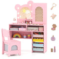 Kids Princess Vanity Table & Chair Set with Lights and 2 Drawers