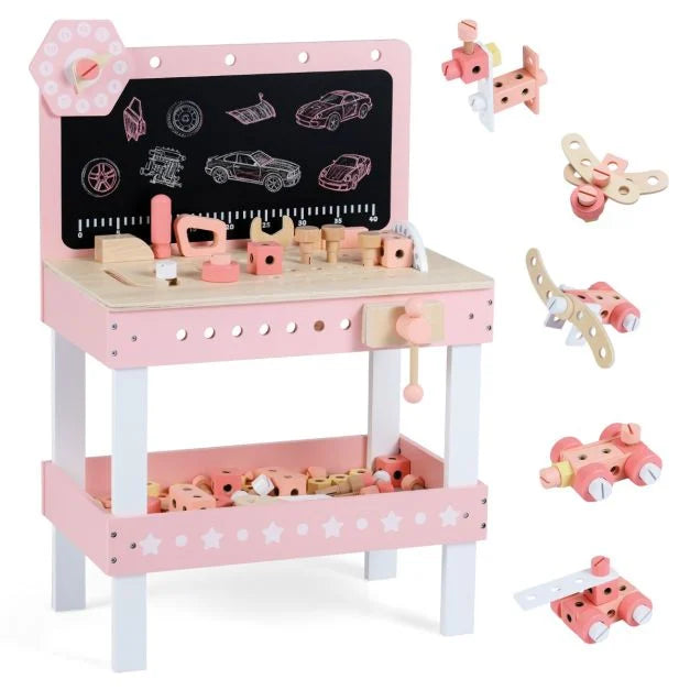 Wooden Play Workbench for Kids with Blackboard and Complete Tool Set