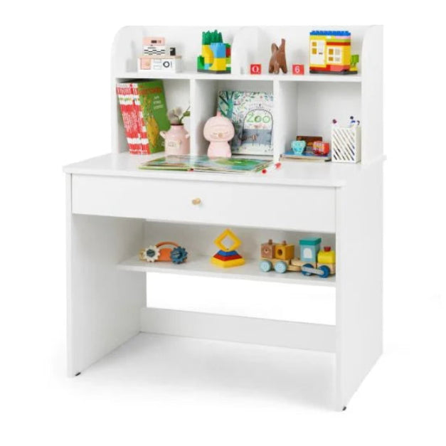 Kids Wooden Study Desk with Drawer and Storage Shelf for Organization