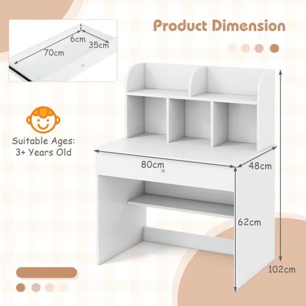 Kids Wooden Study Desk with Drawer and Storage Shelf for Organization