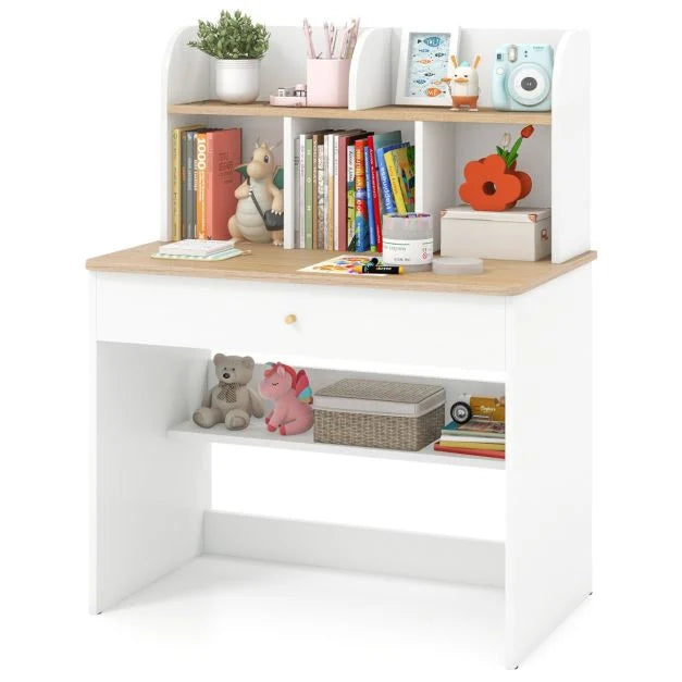 Wooden Kids Study Desk with Hutch and Drawer Storage