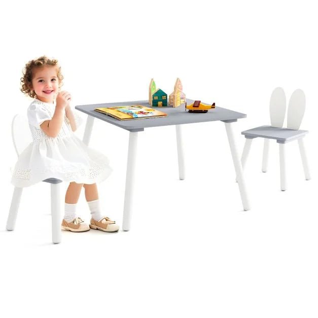 Kids Wooden Table with Rabbit Chairs Set – Space-Saving Design