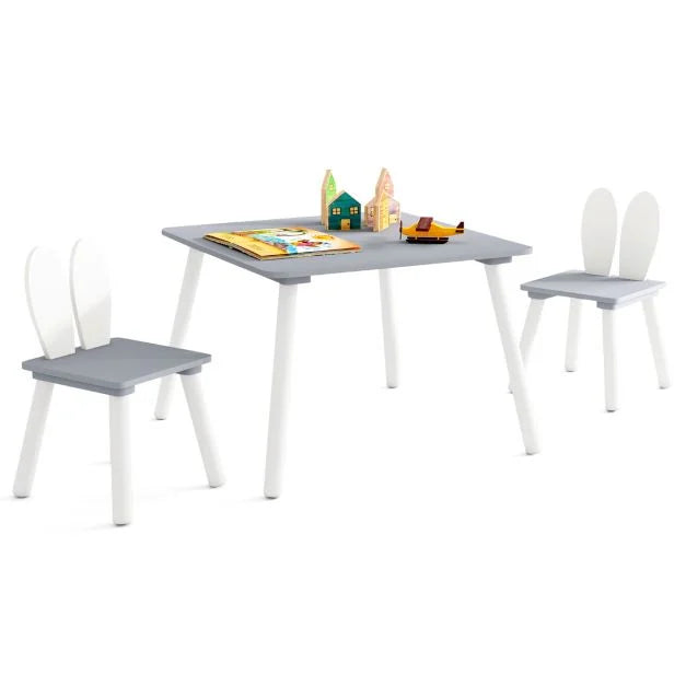 Kids Wooden Table with Rabbit Chairs Set – Space-Saving Design