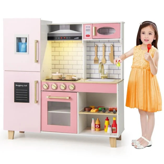 Wooden Kids Kitchen Playset with Realistic Lights & Sounds