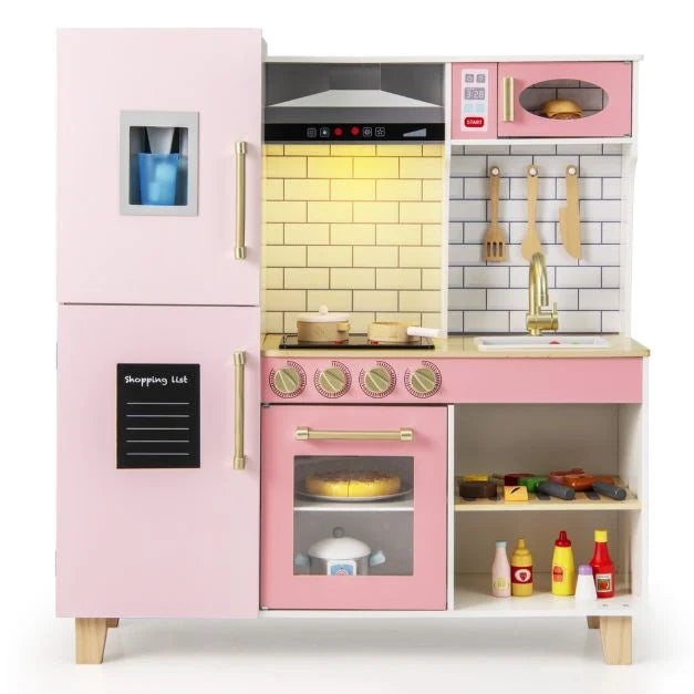 Wooden Kids Kitchen Playset with Realistic Lights & Sounds