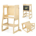 Foldable 3-in-1 Toddler Kitchen Standing Tower with Chalkboard and Weaning Table