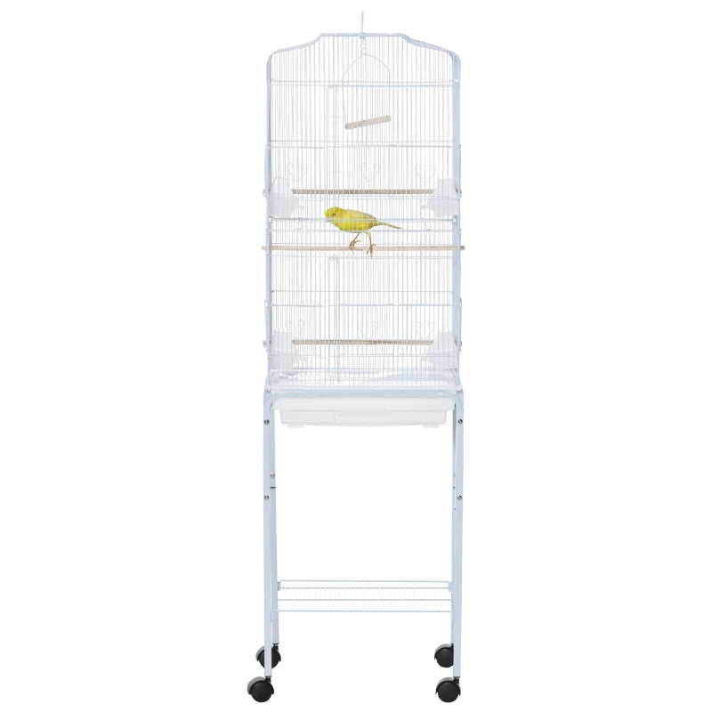 Bird Cage with Stand, Tray & Storage for Budgies – White