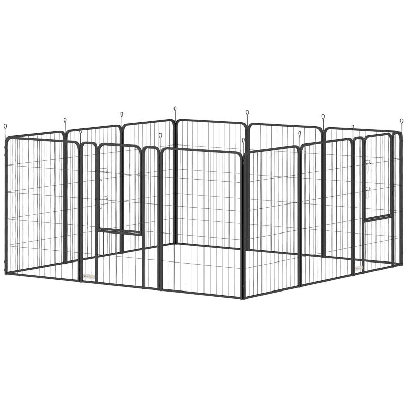 12-Panel Large Dog Playpen with Doors – 100cm Tall Solid Black Exercise Pen