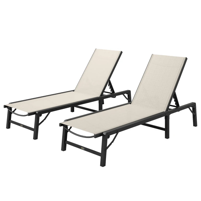 Folding Sun Lounger Set of 2, 5-Position Adjustable Steel Frame Recliners for Patio, Khaki