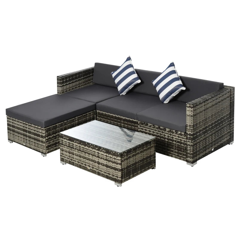 Wicker Garden Sectional Sofa Set – 4-Seater Outdoor Furniture in Grey