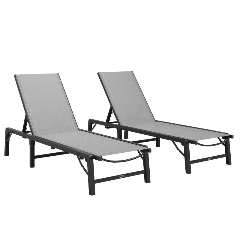 Folding Sun Lounger Set of 2 with Steel Frame, 5-Position Adjustable Recliners for Patio & Beach