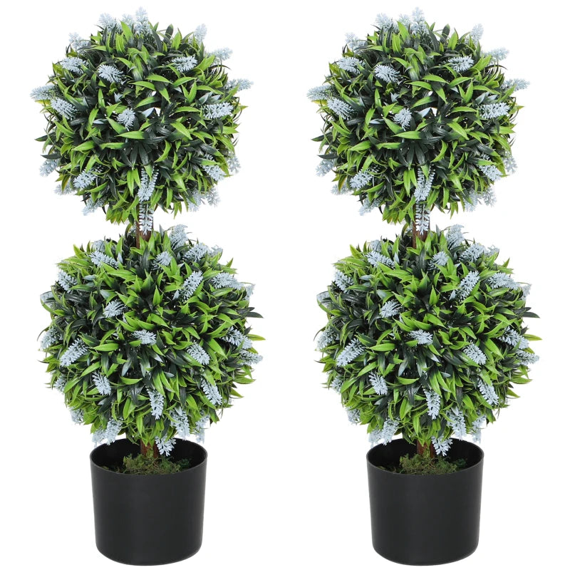 70cm Artificial Topiary Trees – Set of 2 w/ Lavender, Blue, in Pots