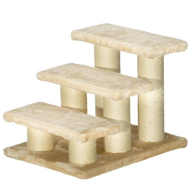 Cat & Dog Staircase – 3-Step Beige Ladder
