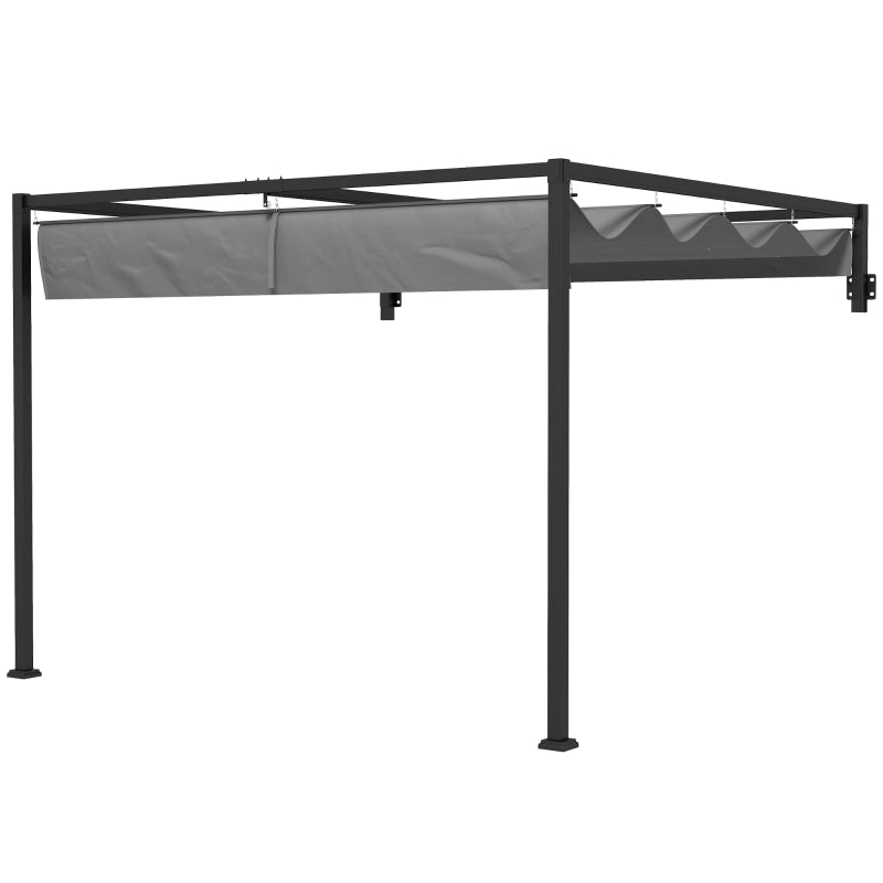 Dark Grey Steel Lean To Pergola with Moving Fabric Canopy – Elegant Outdoor Cover, 2 x 3m