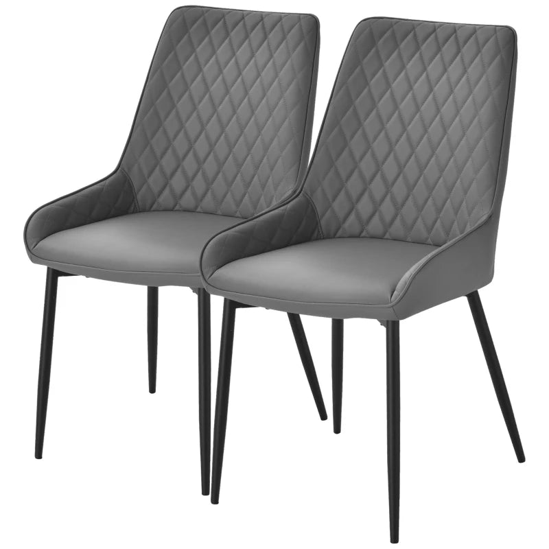 Stylish Grey Dining Chairs – PU Leather, Metal Legs -  Set of 2