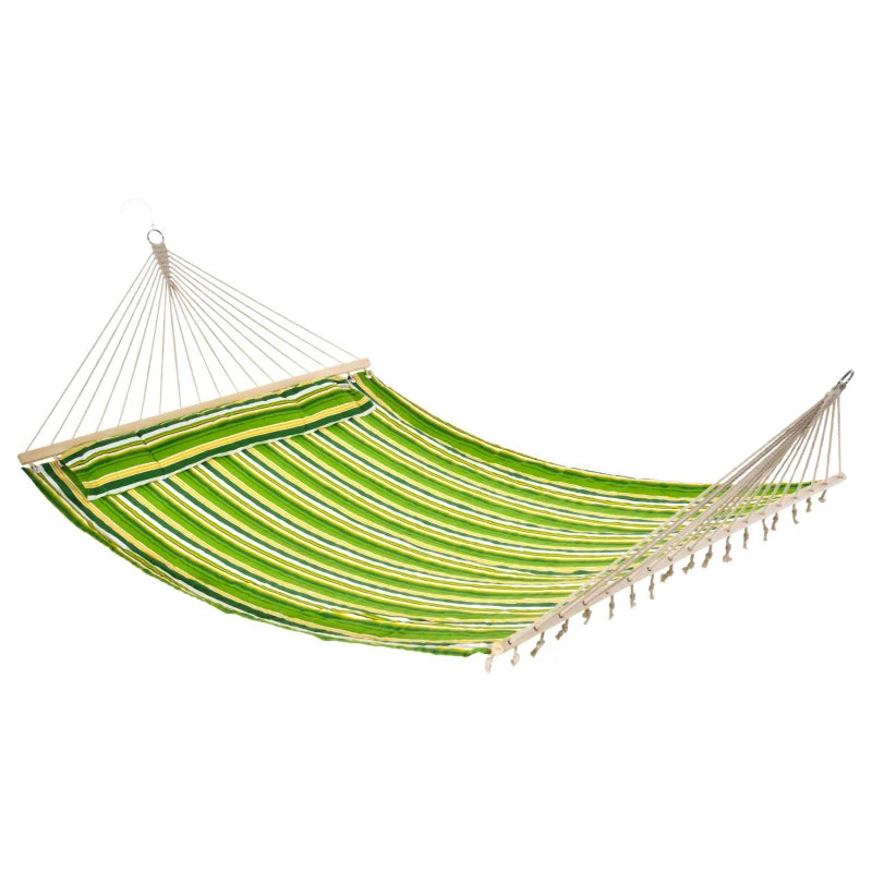 Portable Double Cotton Hammock with Pillow – 180kg Capacity, Green, 188x140cm
