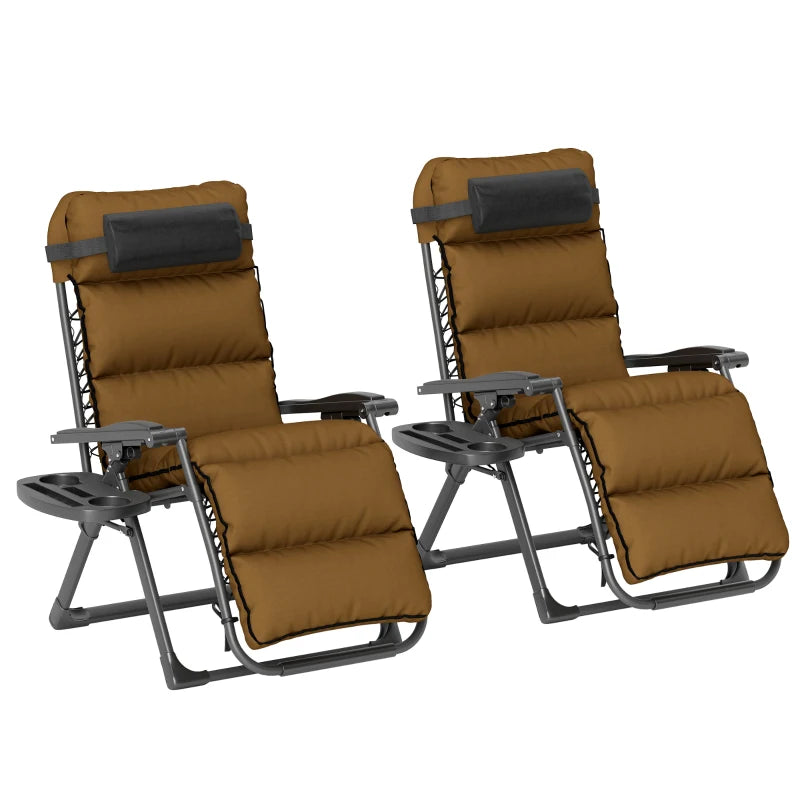 Two Reclining Sun Loungers with Cushions for Patio and Garden Brown Outdoor Chairs