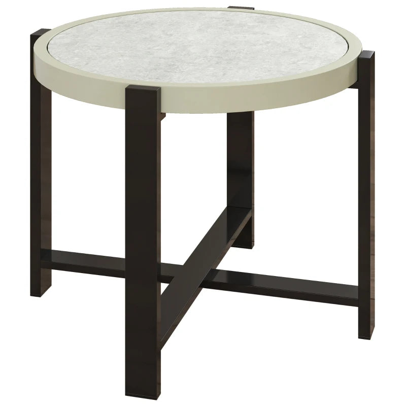 Durable Light Grey Round Garden Table, 60cm with Tempered Glass & Aluminium Frame