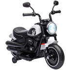 Electric Motorbike for Kids 6V with Training Wheels and Simple One-Button Start – White