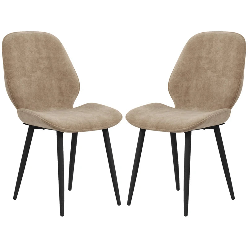 Set of 2 Dining Chairs, Velvet Upholstery & Metal Legs, Light Brown