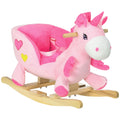 Unicorn Ride-On Rocking Horse with Songs, Seatbelt & Wooden Base for Toddlers, Pink