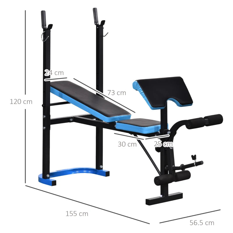 Home Gym Weight Bench – Adjustable with Leg Developer & Barbell Rack