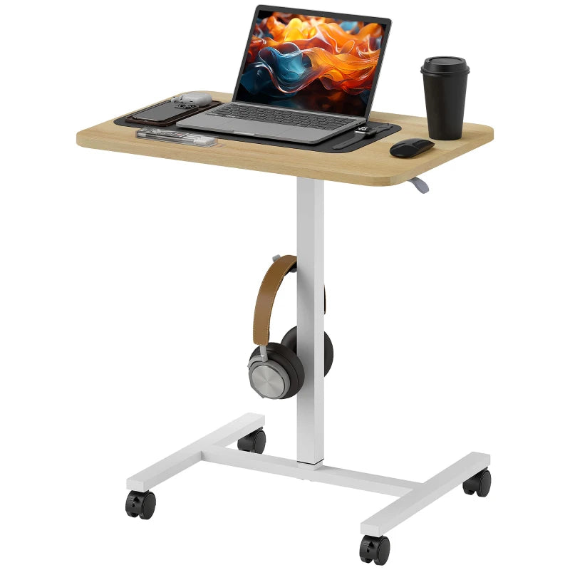 Manual Height Adjustable Desk – Sit-to-Stand, White & Wood