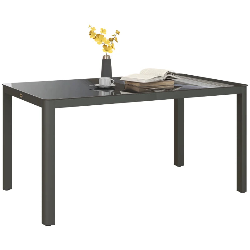 Modern Aluminium Garden Table with Tempered Glass Top, Durable Outdoor Patio Table, Grey, 150x88cm