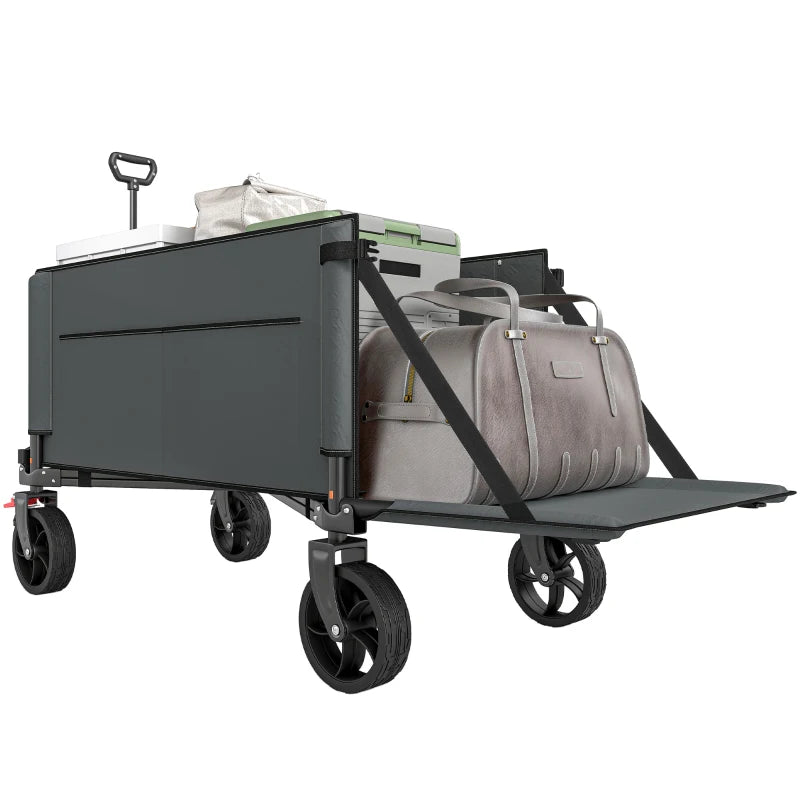 Folding Festival Trolley Cart with 150L Capacity, Adjustable Handle & Brakes, Grey
