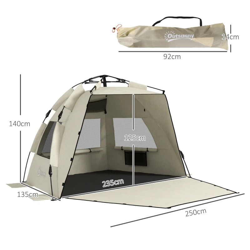 Green 3-Man Beach Tent with Extended Floor & Sun Shield