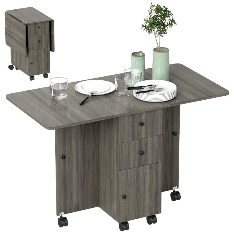 Drop Leaf Dining Table in Grey, Six-Person Multi-Storage Design