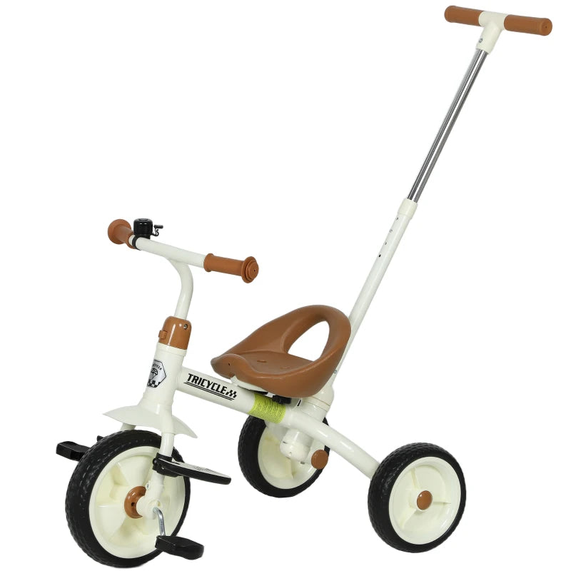 Toddler 3-Wheel Trike with Adjustable Parent Handle and Basket for Boys & Girls, White