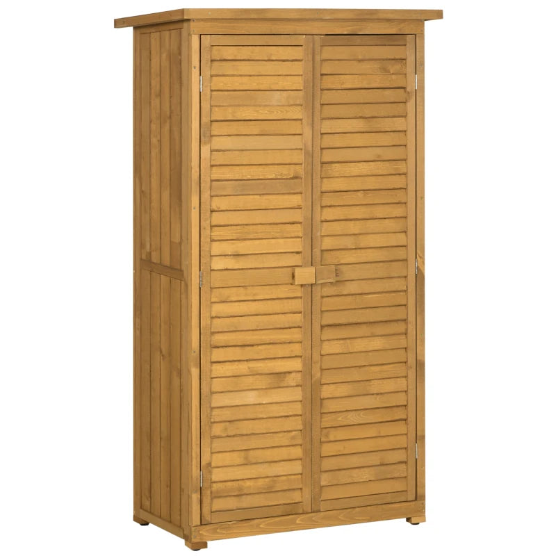 Wooden Garden Storage Shed with 3-Tier Shelves, Asphalt Roof & Shutter Design, Compact